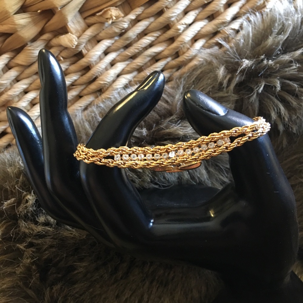 Vintage 70s double rope chain rhinestone bracelet